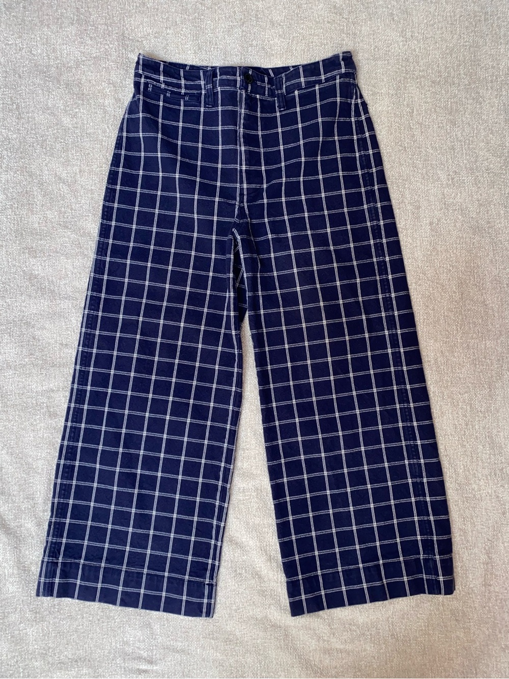 Madewell Grid Plaid Wide-Leg Crop Pants Navy Blue Size 29